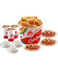 6 - pc. Chickenjoy w/ Rice, 3 Jolly Spaghetti & 3 Drinks
